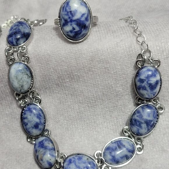 Sodalite Pendant Necklace, Bracelet, Earrings, and Ring - Picture 12 of 16
